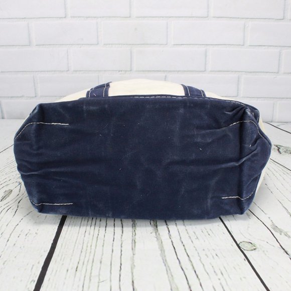LL Bean Cream Navy Women's Cotton Canvas Hand Bag - Picture 5 of 8